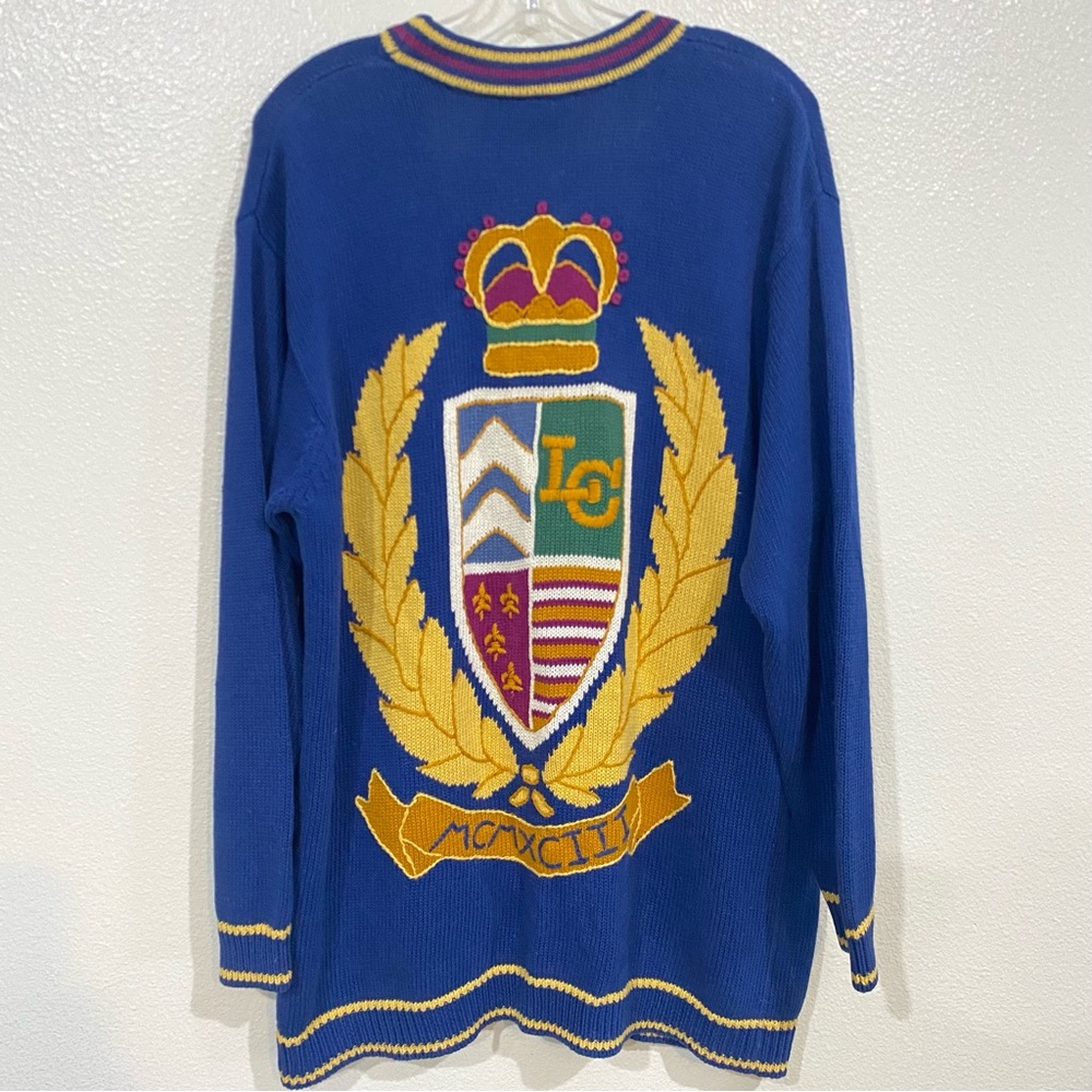 Liz Claiborne Vintage 90’s Y2K Embroidered Crest Cardigan size Large